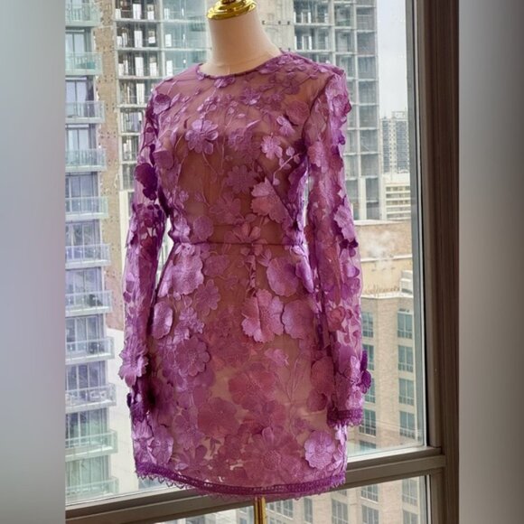 🆕 BRONX & BANCO 🧿 NWOT Bouquet Maraya Long Sleeve Mini Dress, Lilac Sz S US 4 - Picture 4 of 16
